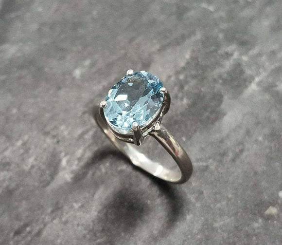 2ct Engagement Ring Oval Cut Blue Aquamarine Solitaire 14k White Gold Finish