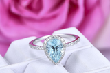 2ct Pear Blue Aquamarine Engagement Ring Diamond Halo Women 14k White Gold Over