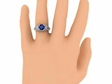 3ct Round Cut Blue Sapphire Vintage Inspired Filigree Ring 14k White Gold Finish