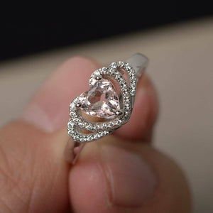 2ct Heart Cut Peach Morganite Double Heart Engagement Ring 14k White Gold Finish