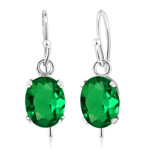 2.1ct Drop Earrings Oval Cut Green Emerald Solitaire Women 14k White Gold Finish