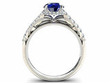 2ct Round Cut Sapphire Solitaire with Accent Hidden Halo Ring 14k WhiteGold Over