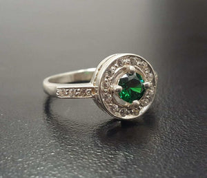 2ct Engagement Ring Round Cut Green Emerald Diamond Halo 14k White Gold Finish