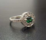 2ct Engagement Ring Round Cut Green Emerald Diamond Halo 14k White Gold Finish