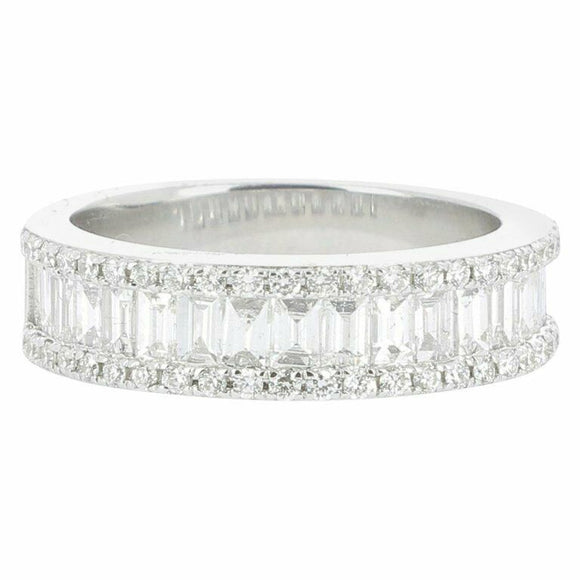 4.6ct Emerald Cut Diamond Wedding Ring Band Half Eternity 14k White Gold Finish