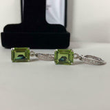 2.5ct Dangle Earrings Emerald Cut Green Peridot LeverBack 14k White Gold Finish