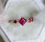 1.2ct Princess Cut Pink Ruby Engagement Ring 14k Yellow Gold Over Unique Cluster