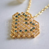 1.2ct Round Cut Simulated Blue Topaz Pixel Heart Pendant Chain 14K Gold Plated