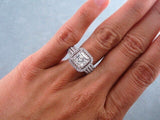 2ct Princess Cut Diamond Accent Double Halo  Engagement Ring 14k White Gold Over