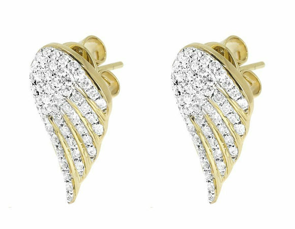 1.2ct Round Cut VVS1D Diamond Angel Wing Stud Earrings 14k Yellow Gold Finish