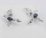 1.5ct Pear Cut Blue Sapphire Duck Geese Swan Stud Earrings 14k White Gold Finish