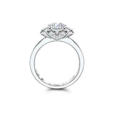 Flower Halo Milgrain Engagement Ring 2ct Round Cut Diamond 14k White Gold Finish