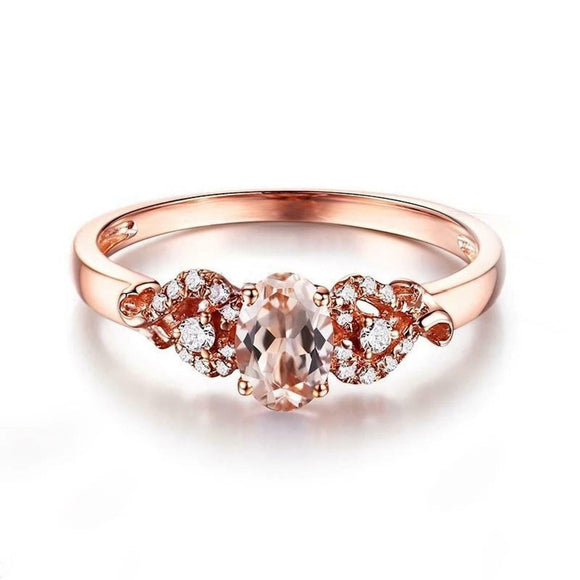 1.5ct Oval Cut Morganite Solitaire Cluster Heart Accent Ring 14k Rose Gold Over