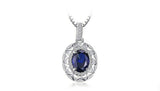 2ct Blue Sapphire Pendant Oval Cut Halo Cocktail 14k White Gold Finish NO CHAIN