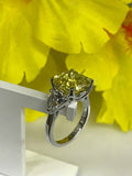 1.5ct Asscher Cut Yellow Sapphire 3 Stone Engagement Ring 14k White Gold Finish