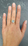 1.6ct Engagement Ring Oval Cut Blue Aquamarine Split Shank 14k YellowGold Finish