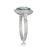 3ct Asscher Cut Diamond Green Emerald Halo Art Deco Ring 14k White Gold Finish