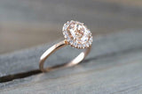 1.5ct Oval Cut Peach Morganite Engagement Ring 14k Rose Gold Finish Diamond Halo