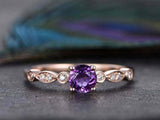 1.2ct Round Cut Purple Amethyst Solitaire with Accents Ring 14k Rose Gold Finish