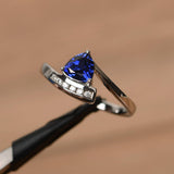 1ct Trillion Cut Blue Sapphire Bypass Style Engagement Ring 14k WhiteGold Finish