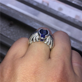 3ct Oval Cut Blue Sapphire Engagement Ring 14k White Gold Over Cocktail Art Deco