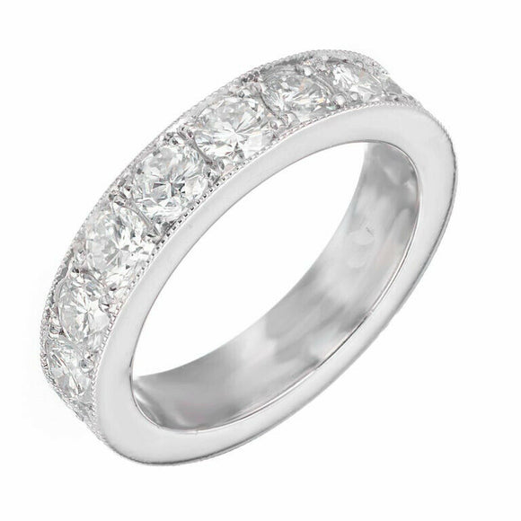 2.2ct Round Cut Diamond Wedding Ring Band Vintage Milgrain 14k White Gold Finish