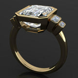 3.5ct Emerald Cut Diamond Engagement Ring 14k Yellow Gold Over 5 Stone Bezel Set