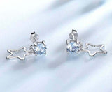 1ct Round Cut Blue Topaz Star Design Dangle Drop Earrings 14k White Gold Finish