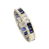 2ct Princess Cut Blue Sapphire Channel Set Eternity Band 14k White Gold Finish