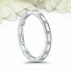 3Ct Baguette Cut Diamond Stackable Eternity Wedding Band 14K White Gold Finish