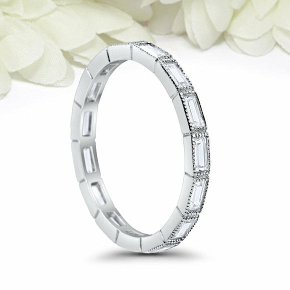 3Ct Baguette Cut Diamond Stackable Eternity Wedding Band 14K White Gold Finish