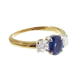 3.2ct Cushion Cut Blue Sapphire Engagement Ring Trilogy 14k Yellow Gold Finish