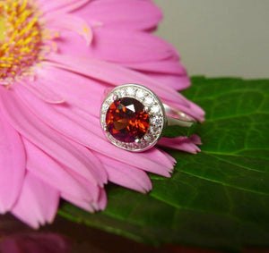 1.4ct Round Cut Red Garnet Engagement Ring 14k White Gold Finish Halo Solitaire