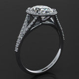 Halo Split Shank Engagement Ring 2.1ct Oval Cut Diamond 14k White Gold Finish