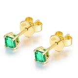 2ct Stud Earrings Princess Cut Green Emerald Solitaire 14k Yellow Gold Finish