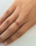 1ct Round Cut Pink Ruby Flower Solitaire with Accent Ring 14k Rose Gold Finish