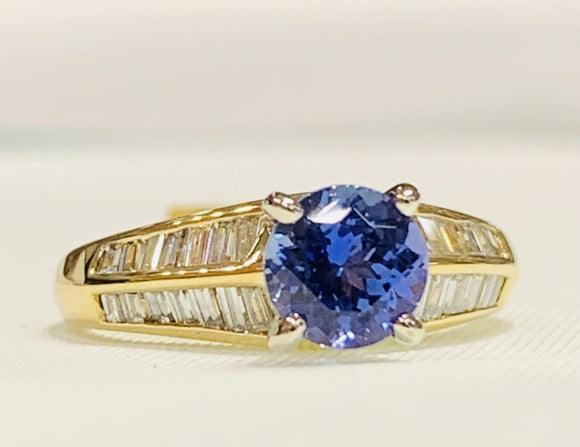 4ct Engagement Ring Round Cut Blue Sapphire Cocktail 14k Yellow Gold Finish