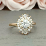 2ct Engagement Ring Round Cut Diamond Ballerina Sunburst 18k Yellow Gold Finish