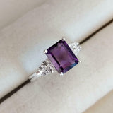 2ct Engagement Ring Emerald Cut Amethyst Diamond Accent 14k White Gold Finish