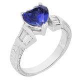 2ct Heart Cut Blue Sapphire Vintage Engagement Ring 14k White Gold Finish