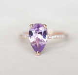 1.6ct Pear Cut Purple Amethyst Diamond Round Accent Ring 14k Rose Gold Finish