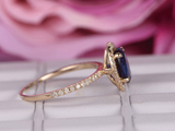 2ct Oval Cut Blue Sapphire Diamond Halo Round Accent Ring 14k Yellow Gold Finish