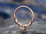 1.1Ct Oval Cut Peach Morganite Bamboo Design Engagement Ring 14K Rose Gold Over