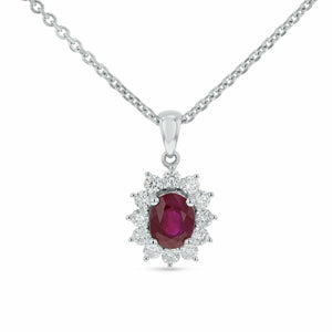 2.2ct Pink Ruby Pendant Chain Oval Cut Diamond Floral Halo 14k White Gold Finish