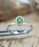 0.5ct Engagement Ring Round Cut Peridot Solitaire Minimalist 14k White Gold Over