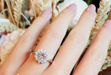 1ct Round Cut Peach Morganite Engagement Ring 14k White Gold Finish Halo Floral