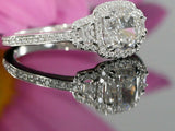 3ct Cushion Cut Diamond Accent Trilogy Halo Engagement Ring 14k White Gold Over