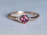 1.7ct Engagement Ring Asscher Cut Pink Sapphire Bridal Set 14k Rose Gold Finish