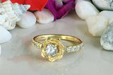 1ct Round Diamond Engagement Ring Flower Solitaire Accent 14k Yellow Gold Finish