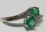 2ct Engagement Ring Round Cut Green Emerald Two Stone Bypass 14k White Gold Over